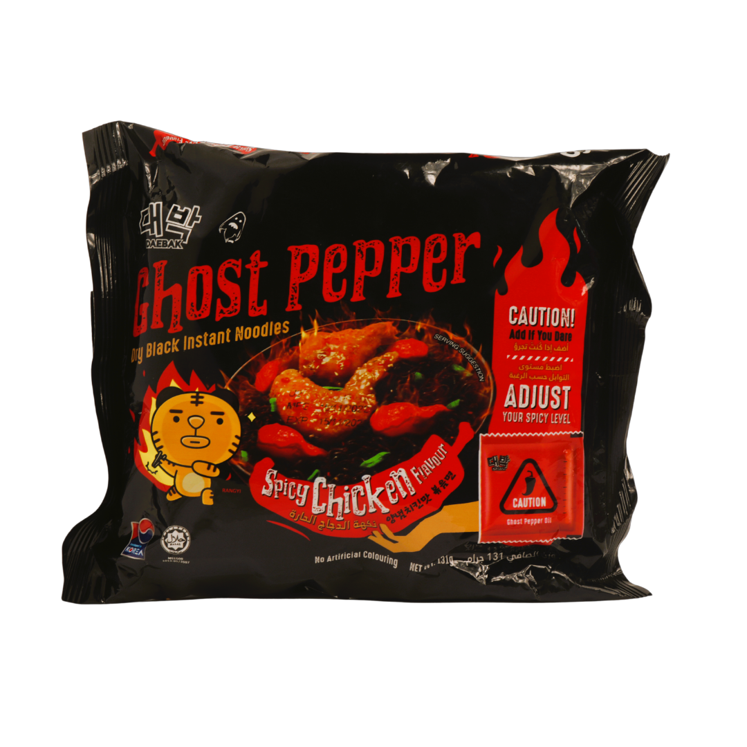 DAEBAK GHOST PEPPER SPICY CHICKEN FLAVOUR DRY BLACK INSTANT NOODLES SINGLE PACKET